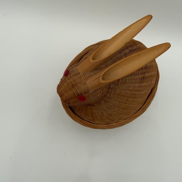 Vintage Wicker Bunny Rabbit Basket Red Eyes Bamboo Ears Easter Basket - Picture 9 of 11